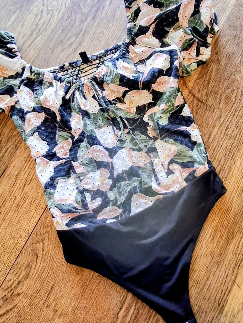 Floral Puff Sleeve Smocked Bodysuit Cottagecore Farm Rio Aesthetic - Express XS